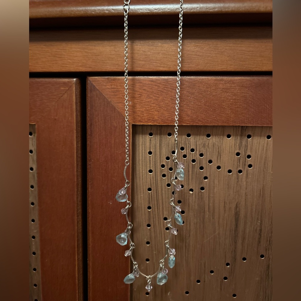 Elegant Silver and Blue Teardrop Necklace